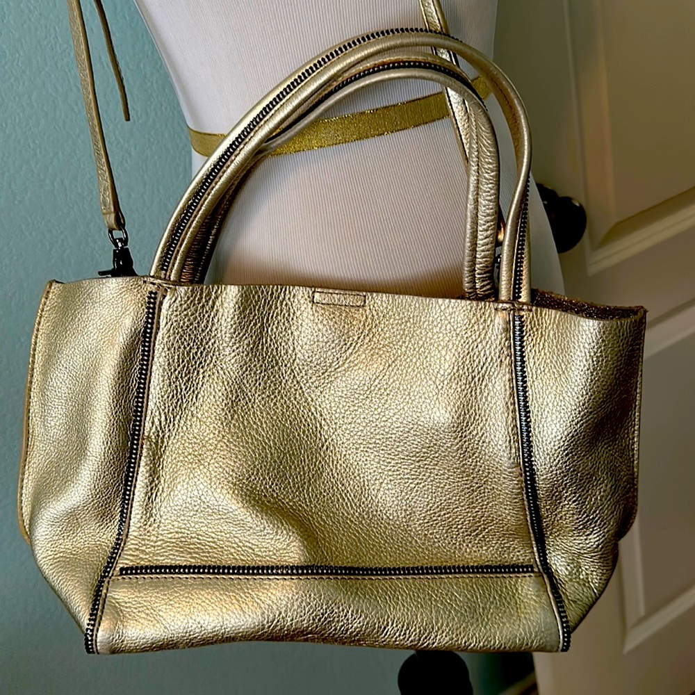 Botkier Metallic Soho Tote medium Gold with Zipper Detail with crossbody strap